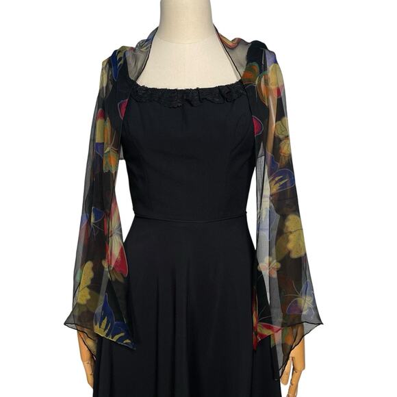 Vintage Butterfly Print Black Silk Chiffon Scarf - Picture 5 of 6